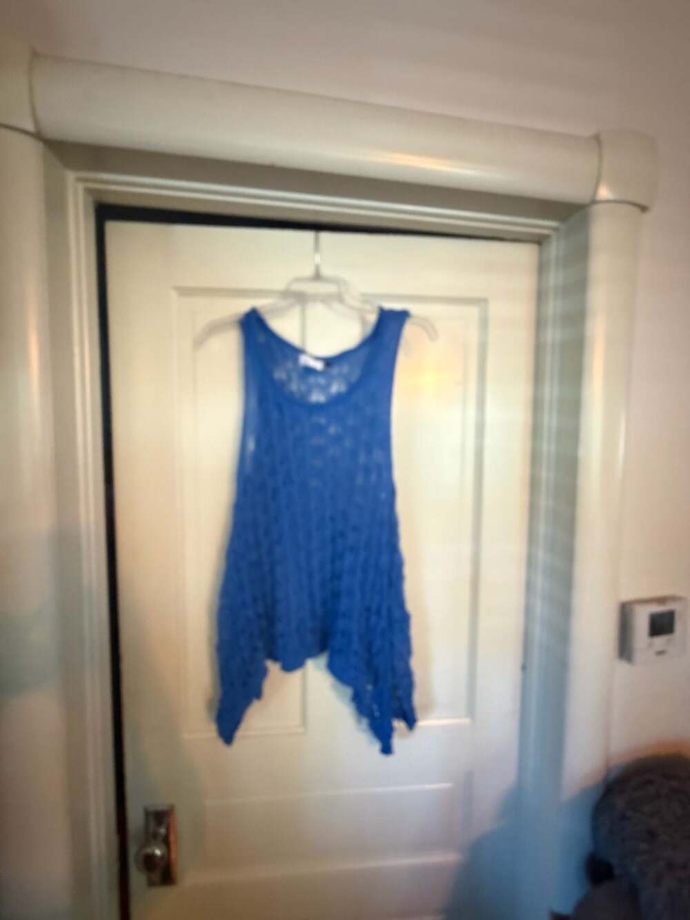 Jon & Anna Tank Top Size L/XL Blue Crochet Knit Asymmetric Hem